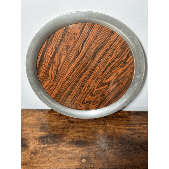 Vintage Kirk Stieff Pewter Tray Wood Grain Cocktail Serving Centerpiece MCM 16" - Picture 4 of 9